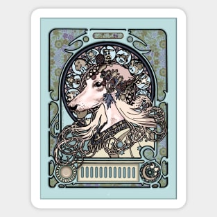 Gorgeous Saluki Art in blue/black By Mucha/Watson. An adaptation of an original Mucha Illustration. Sticker